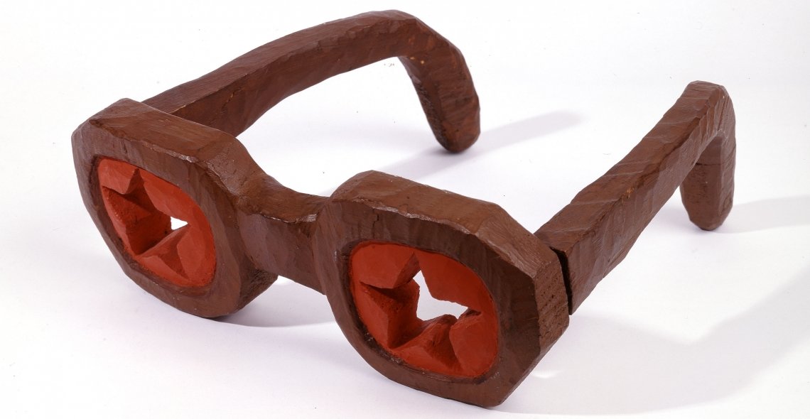 Leonid Sokov, Project to Construct Glasses for Every Soviet Citizen, 1976. Painted wood 11.3 x 33.3 x 31 cm (4 7/16 x 13 1/8 x 12 3/16 in.) Norton and Nancy Dodge Collection of Nonconformist Art from the Soviet Union