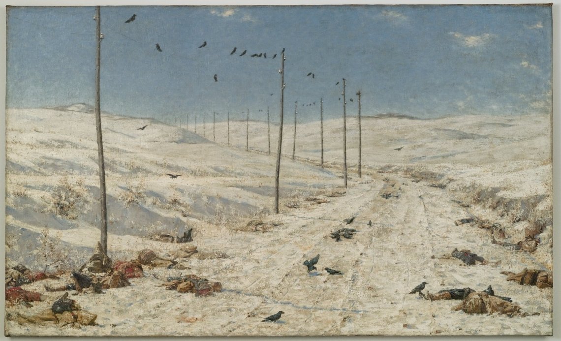 Vasily Vereshchagin, The Road of the War Prisoners, 1878-1879. Oil on canvas, 71 1/4 x 117 11/16 x 2 1/4 in. (181 x 298.9 x 5.7 cm). Brooklyn Museum, Gift of Lilla Brown in memory of her husband, John W. Brown (Photo: Brooklyn Museum, 06.46_PS4.jpg)