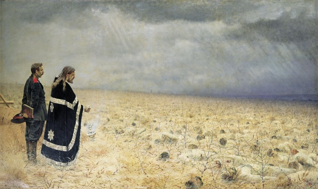 Vasily Vereshchagin, Mourning the Fallen Soldiers, 1878-1879. Oil on canvas, 179,7 x 300,4 см. State Tretiakov Gallery, Moscow